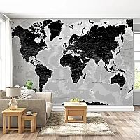 Black White World Map Wall Mural – Modern Travel Map Design