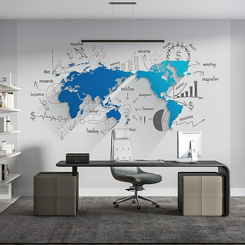 Modern World Map Sketch Wall Mural – Office Business Concept Design