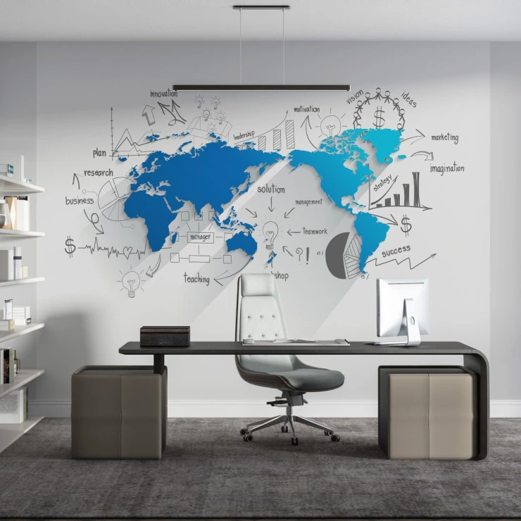 Modern World Map Sketch Wall Mural – Office Business Concept Design Modern World Map Sketch Wall Mural – Office Business Concept Design
