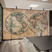 Vintage World Map Wall Mural – Antique Hemisphere Classic Design