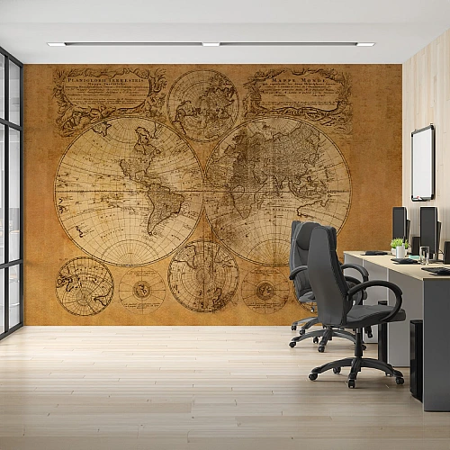 Antique World Map Wall Mural – Vintage Sepia Cartography Design