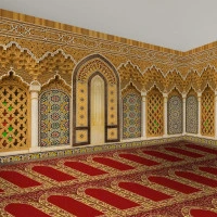 Golden Islamic Arch Wall Mural – Ornate Mosque Interior Design