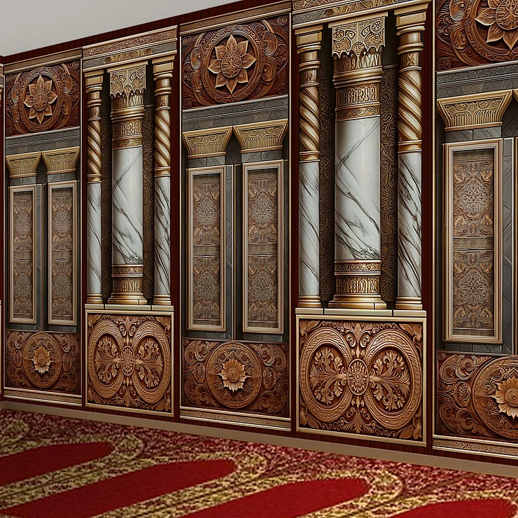 Ornate Islamic Wall Mural – Luxury Mosque Interior Pattern Design