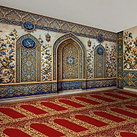 Islamic Mosque Interior Wall Mural – Blue Ottoman Tile Pattern Design