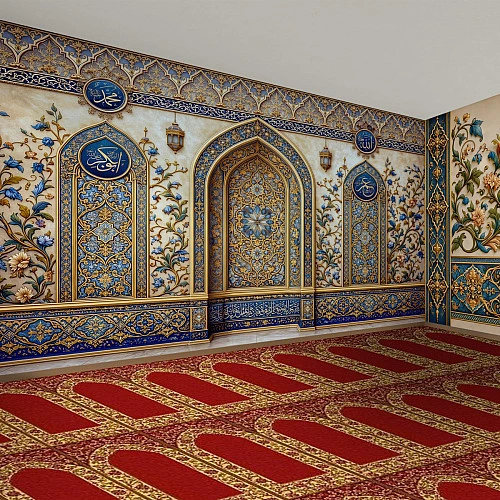 Islamic Mosque Interior Wall Mural – Blue Ottoman Tile Pattern Design