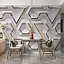 3D Hexagon Wall Mural – White Geometric Gold Line Design
