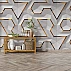 3D Hexagon Wall Mural – White Geometric Gold Line Design