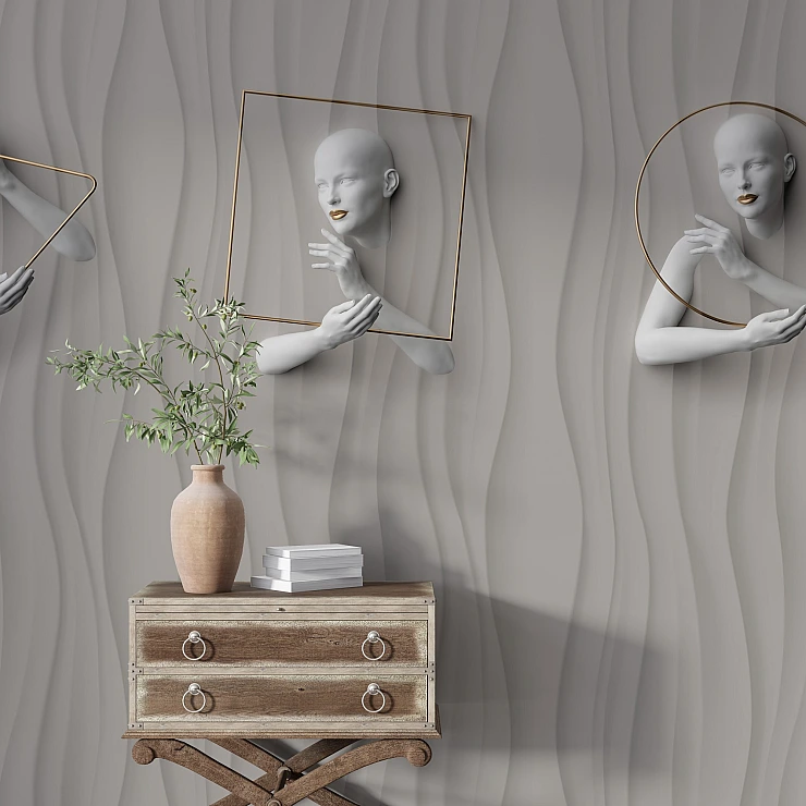 Surreal Figure Wall Mural – 3D Sculptural Wave Art Design Surreal Figure Wall Mural – 3D Sculptural Wave Art Design