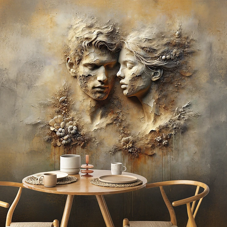 Romantic Couple Relief Wall Mural – Artistic 3D Portrait Design