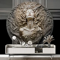 Sculptural Goddess Wall Mural – Classical 3D Relief Art Design