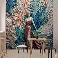Art Nouveau Woman Wall Mural – Elegant Floral Relief Portrait Design