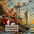 Textured Coastal Lighthouse Wall Mural – Artistic Sailboat Sunset Wallpaper for Dining & Living Room