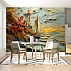 Textured Coastal Lighthouse Wall Mural – Artistic Sailboat Sunset Wallpaper for Dining & Living Room