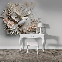 Elegant White Floral Relief Wall Mural – Modern 3D Artistic Design
