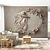 Floral Lady Circle Wall Mural – Beige 3D Sculptural Art Design Floral Lady Circle Wall Mural – Beige 3D Sculptural Art Design