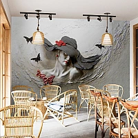 Elegant Woman Relief Wall Mural – Artistic 3D Portrait Design