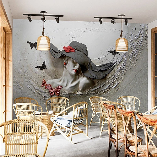 Elegant Woman Relief Wall Mural – Artistic 3D Portrait Design