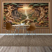Enchanted Forest Valley Wall Mural – Fantasy Landscape Art Wallpaper for Living Room