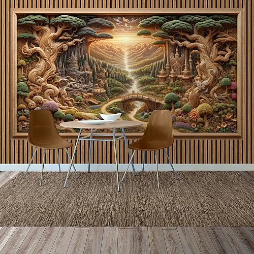 Enchanted Forest Valley Wall Mural – Fantasy Landscape Art Wallpaper for Living Room