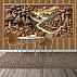 Carved Landscape Wall Mural – 3D Wooden Relief Asian Nature Design