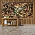 Carved Landscape Wall Mural – 3D Wooden Relief Asian Nature Design