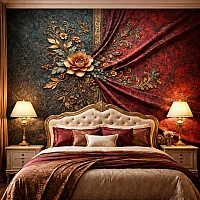 Royal Baroque Velvet Wall Mural – Ornate Floral Fabric Design