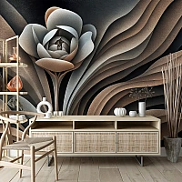 3D Abstract Flower Wall Mural – Layered Wave Modern Design