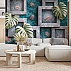 3D Geometric Tropical Wall Mural – Modern Leaf Frame Design