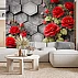 Luxury Red Rose Wall Mural – Modern Floral Design with Geometric Stone Texture Luxury Red Rose Wall Mural – Modern Floral Design with Geometric Stone Texture