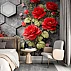 Luxury Red Rose Wall Mural – Modern Floral Design with Geometric Stone Texture Luxury Red Rose Wall Mural – Modern Floral Design with Geometric Stone Texture