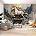 Majestic White Horse Wall Mural – Luxury Marble & Gold Art Design