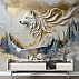 Majestic White Wolf Wall Mural – Golden Mountain Artistic Design