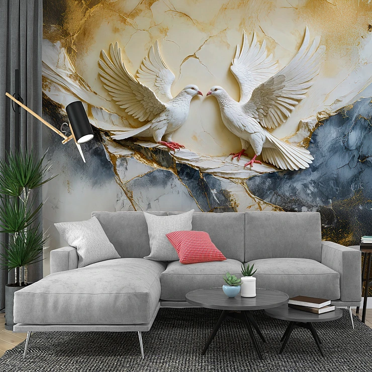 Elegant Dove Marble Wall Mural – Luxury Gold Vein Artistic Design