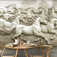 White 3D Horse Wall Mural – Classic Relief Sculpture Art Design