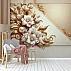 Luxury Gold Floral Wall Mural – Elegant 3D Pearl Flower Design