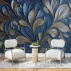Abstract Blue Gold Leaf Wall Mural – Modern 3D Floral Design