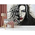 Abstract Woman Portrait Wall Mural – Artistic Face with Feather Design