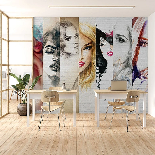 Fashion Sketch Collage Wall Mural – Artistic Female Portrait Design