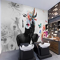 Abstract Fashion Face Wall Mural – Colorful Artistic Portrait Design