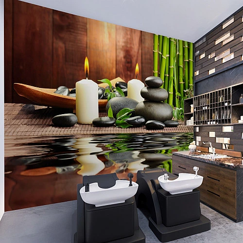Zen Spa Wall Mural – Bamboo Stone Candle Relaxation Design