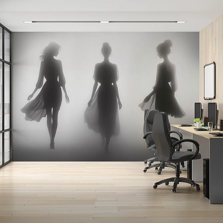 Elegant Woman Silhouette Wall Mural – Minimal Grey Fashion Art Design