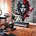 Split Face Graffiti Wall Mural – Black Red Urban Portrait Design