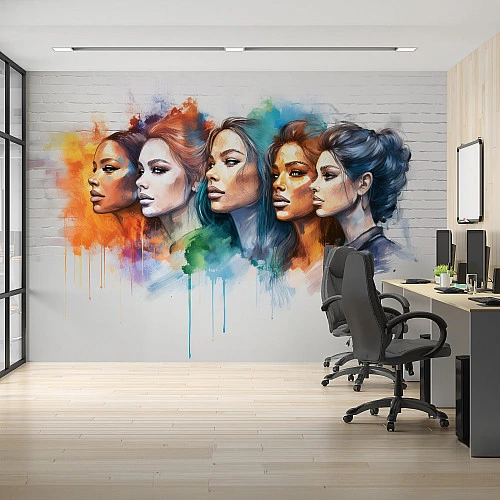 Colorful Women Portrait Wall Mural – Modern Artistic Face Design