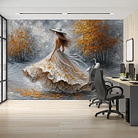 Elegant Autumn Woman Wall Mural – Artistic Dress Nature Design