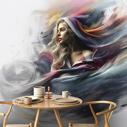 Abstract Woman Flow Wall Mural – Colorful Artistic Portrait Design