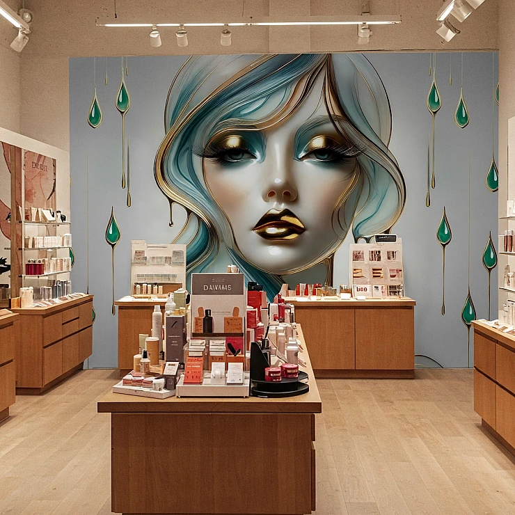 Luxury Beauty Woman Wall Mural – Gold Blue Glam Portrait Design