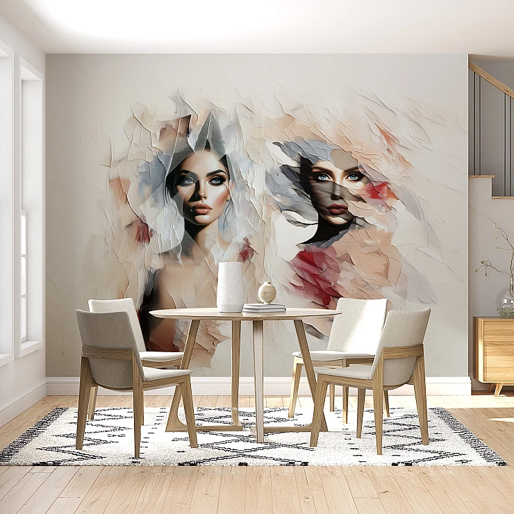 Abstract Female Portrait Wall Mural – Modern Artistic Faces Design Abstract Female Portrait Wall Mural – Modern Artistic Faces Design