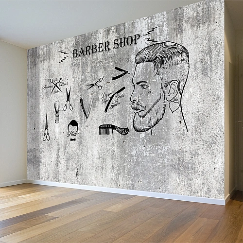 Vintage Barber Shop Wall Mural – Industrial Haircut Illustration Wallpaper