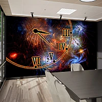 Cosmic Clock Wall Mural – Abstract Galaxy Time Design
