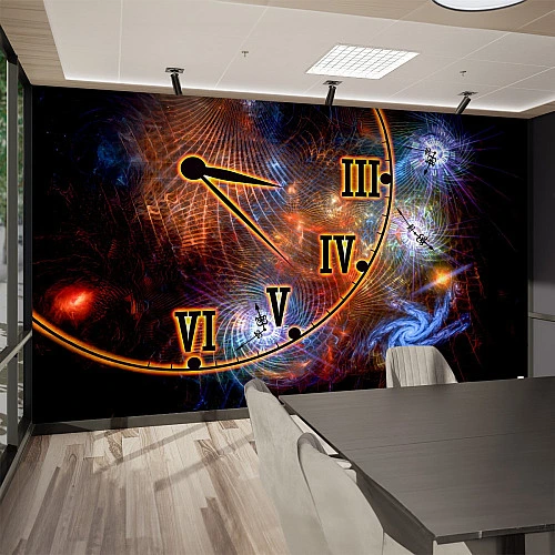Cosmic Clock Wall Mural – Abstract Galaxy Time Design